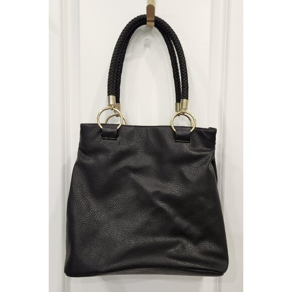 Kenneth Cole Reaction Black & White Bucket Shoulder Bag Woven Handles Y2K - Picture 2 of 16